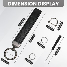 SMLBJUTE Wristlet Keychain, Leather Keychain, Universal Car Key Holder with 360-Degree Swivel, 2 Key Rings, Anti-Lost D-Ring (Black 7inch)