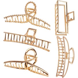 ANBALA - Pinzas para el pelo, 5 pinzas de metal para cabello grueso, pinzas de pelo grandes, pinzas de mariposa para el cabello, accesorios para el cabello para mujer, color dorado