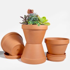vensovo 8 Inch Clay & Terracotta Pots for Plant with Saucer - 4 Pack Large Ceramic Terra Cotta Planter with Drainage Hole, Clay Flower Pot with Tray for Indoor Outdoor Plants