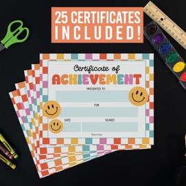 25 Certificate of Achievement Awards - 8 x 10" Student Award Certificates for Kids, Blank Award Certificate Paper, Preschool & Kindergarten Graduation Certificates
