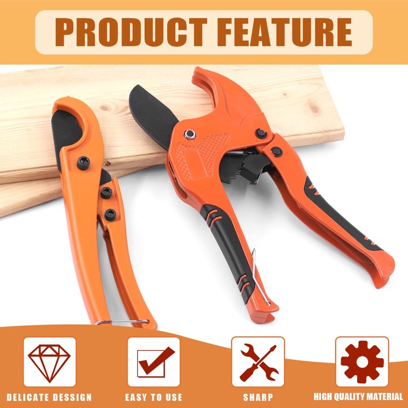 Tanstic 2Pcs Ratchet PVC Pipe Cutter Tool and PEX Straight