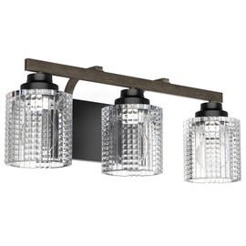 Thaibear Farmhouse Bathroom Vanity Light Fixtures, 3-Light Crystal Bathroom Antique Wood Wall Light Over Mirror, Vanity Lights for Bathroom, Rustic Vintage Wall Sconce Lighting Living Room