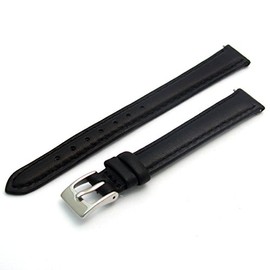 Ladies Soft Genuine Leather Watch Strap Band 10mm, Black, Chrome (Silver Colour) Buckle