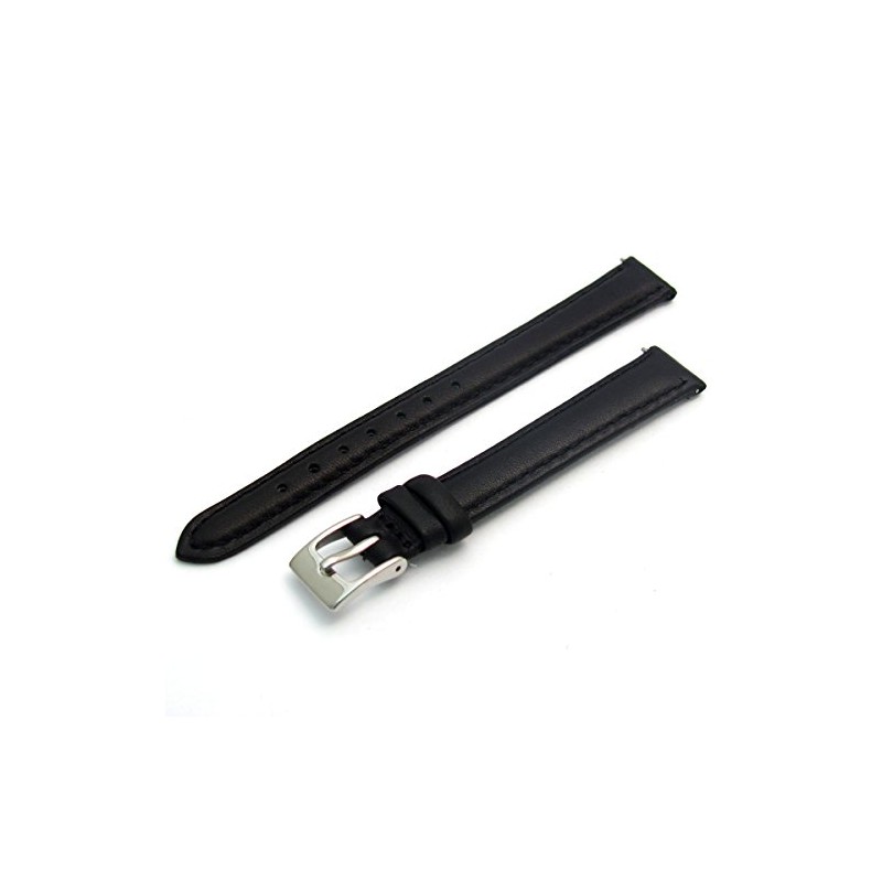 Ladies Soft Genuine Leather Watch Strap Band 10mm, Black, Chrome
