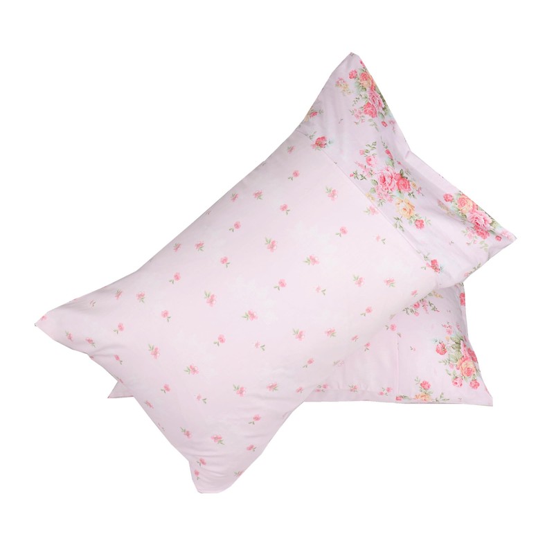 Pink Cotton Pillowcase for Hair and Skin, Floral Printed Pillow