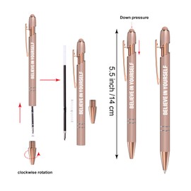 Actsun Funny Pens, 12 Pcs Rose Gold Fine Point Smooth Writing Pens, Inspirational Stylus Ballpoint Pens with Screens Touch Stylus Tips, Black Ink 1.0 Mm Gift Office Desk Accessories