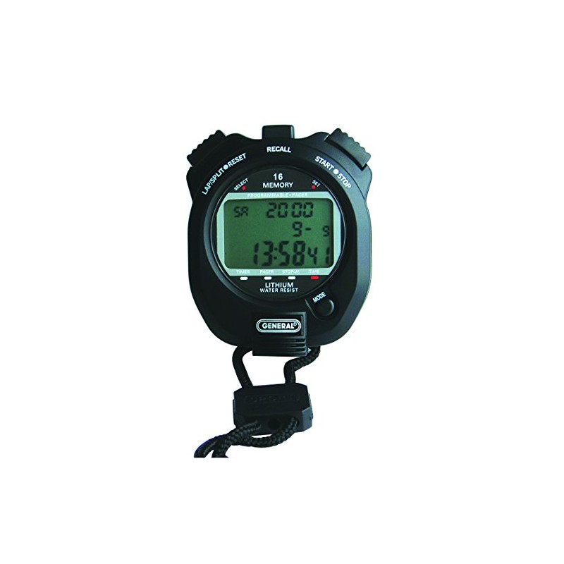 General Tools SW888L Multi-Function Black Stopwatch, 3 Line