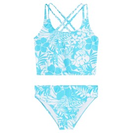 Kanu Surf Girls' Waverly UPF 50+ Beach Sport Criss-Cross Tankini, Fiona Aqua