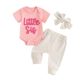 wybzd Little Sister Newborn Outfit T-Shirt Romper Top And Pants Sets Baby Coming Home Hospital Clothes Summer Clothing Pink 3-6 Months