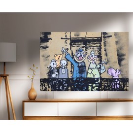 Balcony Family by Banksy Framed Canvas Prints Urban Street Art Hanging Wall Decoration Graffiti Artwork 30 x 20cm (12 x 8 inches) A4