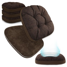 BUYUE Thickened Chair Cushions for Dining Chairs, 2-Tier Memory Foam Support, 2-Faced Reversible Kitchen Seat Cushion, Practical Non-Slip Chair Pads, 4 Set, Brown