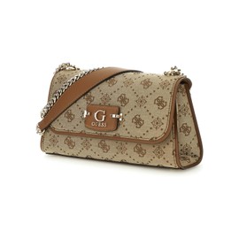 GUESS Women's Neda Convertible Crossbody Flap Handbag, Latte Logo, One Size