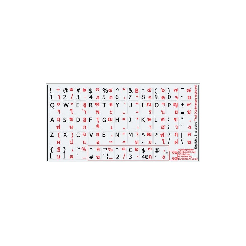 THAI-ENGLISH NON-TRANSPARENT KEYBOARD STICKER WHITE BACKGROUND