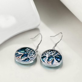 Giraffe Tree of Life Earrings Sterling Silver Leverback Giraffe Abalone Shell Dangle Earrings for Women Jewellery Gifts, Sterling Silver, Not known.