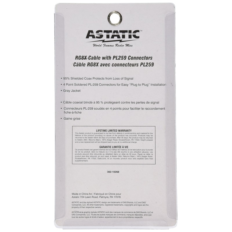 Astatic 302-10268 Grey 3' CBL with Pl259 Connectors