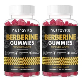 Nutravita Berberine Gummies with Ceylon Cinnamon 1500mg High Potency Berberine HCL Supplement for Immune and Metabolism Support, Sugar Free Organic Berberine Gummies Raspberry Flavor-2PACK | Nutravita
