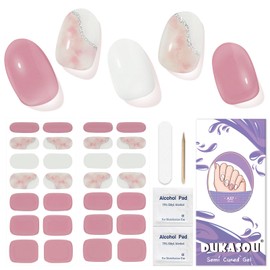 DUKASOU Semi Cured Gel Nail Strips, 28 pcs Gel Nail Strips Work with Any UV Lamp, Salon Quality UV Nails Stickers, Easy to Apply for Home
