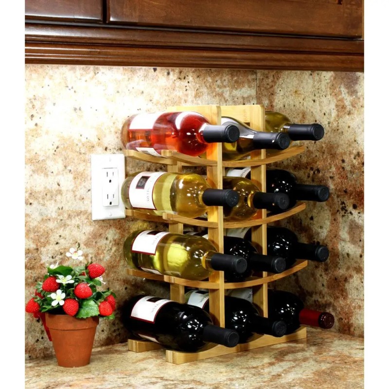 Bamboo Wine Rack 12 Bottle Natural Wood Modern Design Home