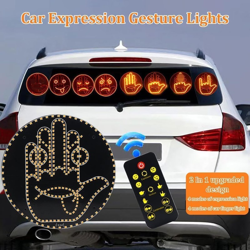 HLMNAKE Car Hand Finger Light, 2 in 1 Hand Sign
