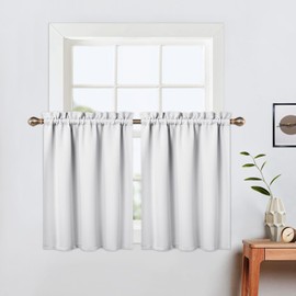 LinTimes Blackout Curtains, Modern Half Cafe Kitchen Window Curtains for Bathroom, Short Blinds for Small Windows, 66 cm x 61 cm (26 x 24 inches), Set of 2, White