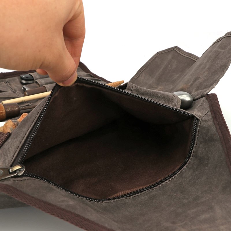 TOURBON Waxed Canvas Tool Roll Up Bag, 25-Pocket Wood Carving