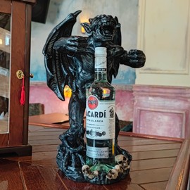 SACOJUCHY Big Gargoyle Statue 17.5"High Sculpture Wine Bottle Wine Holder with Two Wine Glasses Holder Wine Rack Medivel Gothic Decor Statue Resin Collectible Figurine for Home Table Book Shelf Decor