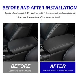 DEYTOP Console Cover for Infiniti Q50 2014-2024 Accessories Car Armrest Cover for Infiniti Q50 2024 2023 2021 2020-2014 Anti-Scratch Leather Armrest Pad Protector (Black with White Stitches)