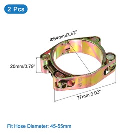 sourcing map 2Pcs T-Bolt Hose Clamps, 45-55mm/1.77"-2.17" ID Range, Carbon Steel Radiator Hose Clamp Intake Clamp for Truck Exhaust
