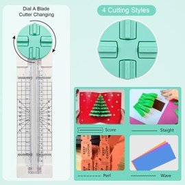 WBJKZJD Paper Trimmer, 4 Styles Craft Paper Cutter Multi-Function Scrapbooking Tool for Cutting Paper Photos Scrapbook Postcard (Straight, Wave, Perforated and Creasing Lines) (Green)