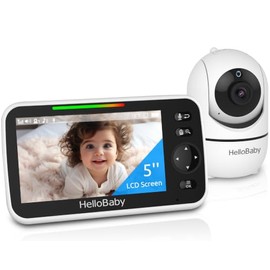 HelloBaby No WiFi Baby Monitor 5" Screen 30-Hour Battery Pan-Tilt-Zoom Video Upgrade with Camera and Audio, Night Vision, VOX, 2-Way Talk, 8 Lullabies