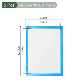 YOKIVE 5 Pcs Magnetic Picture Frame, A4 Magnets Holds Photo | Great PVC for Refrigerator Dishwasher, 8.5 x 11, Blue
