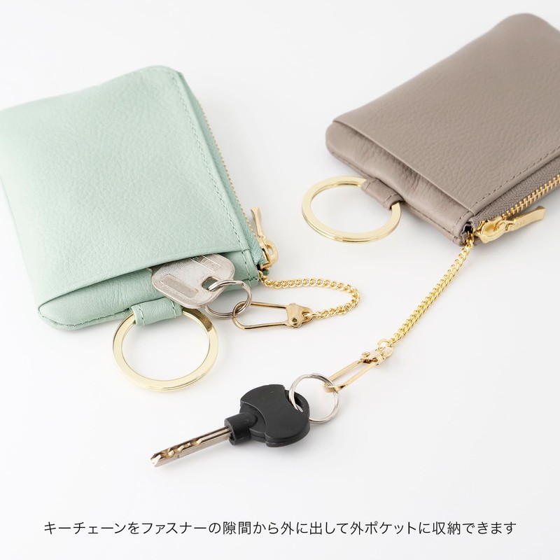 SLIP-ON Key Pouch, Mini Grayish Blue, OSL-2002-GBL, Genuine Leather, Key