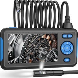 HD Waterproof Industrial Endoscope with Dual Lenses: 1080P, 8.0mm, 4.3" LCD, 8 LED, 16.5ft Semi - rigid Cable(Black) Car Scanner Fixed - Color: BLUE