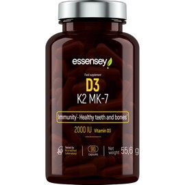 Essensey Vitamin D3 K2 MK-7 - Dietary Supplement Helps Maintain Healthy Teeth and Bones - 100% of Daily Vitamin K Requirement - Muscle Function - Immunity - Proper Blood Clotting - 90 Capsules