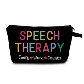 MoCaliduccious Speech Therapy Slogan Cosmetic Bag 'Every Word Counts' Printed Design Professional Vanity Organizer for Therapists/Healthcare Workers Unique Clinic Essentials Gift Idea (Black)