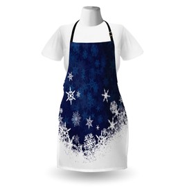 Lunarable Snowflake Apron, Winter Theme Christmas Illustration Cold Weather Season Inspired Celebration, Unisex Kitchen Bib with Adjustable Neck for Cooking Gardening, Adult Size, White Indigo