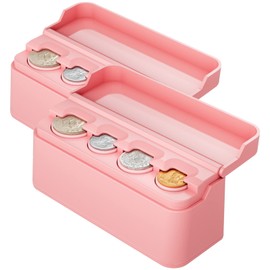 JOYTUTUS Coin Holder for Car Change Organizer Universal Storage Coin Money Dispenser Fit for Most Car Trucks Accessories(Pink, 2 Pack)