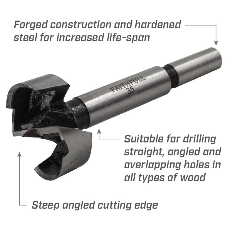 Faithfull FAIFOR35 Forstner Bit for Hardwood, Softwood, Drilling, Boring, Straight,