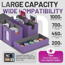 Trading Card Storage Box with Commander Display for MTG, TCG, Sports Cards, 5-in-1 Card Deck Box, Holds 450+ Double-Sleeved Cards, 4 Individual Deck Cases with Covers, Dice Tray & Magnetic Holders