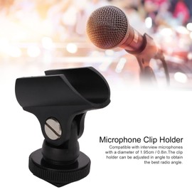 Universal Microphone Clip Holder, Plastic Microphone Clip Stand with Hot Shoe and 1/4" Screw Hole, 180° Forward and Forward, Microphone Holder for Handheld Microphone with 0.8" Diameter