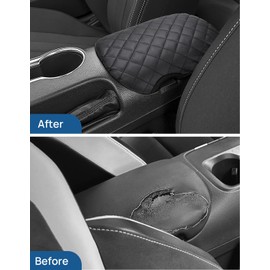 JOYTUTUS Center Console Cover Compatible with 2015-2022 Mustang Console, Armrest Lid Cover Leather Arm Rest Covering for Car, Durable Middle Console Cover, Black