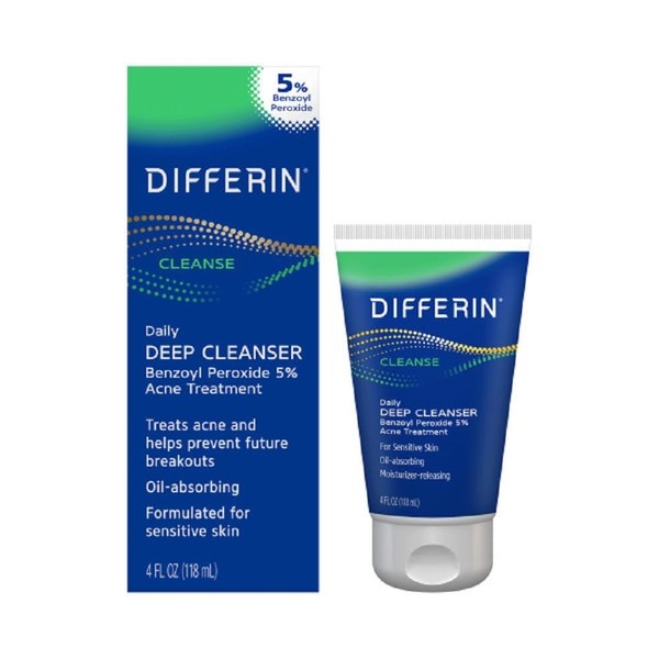 Differin Acne Face Wash with 5% Benzoyl Peroxide, Daily Deep