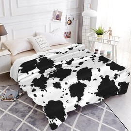JOOCAR Cow Print Throw Blanket Black and White Animal Fur Pattern Blanket Cozy Soft Lightweight Flannel Plush Blankets for Bed Couch Living Room Sofa Chair,50x60 Inch