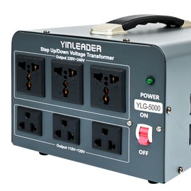 Yinleader 5000 Step Up/Down Transformer Converter 110/120 Volt - 220/240 Volt w/US Power Cord,Circuit Breaker Protection (Grey)