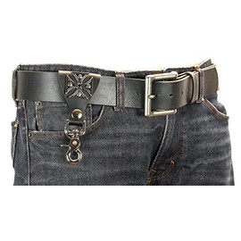 Iron Cross Leather Belt Key Chain Holder Trigger Clasp Key Ring Utility Bikers (Black)