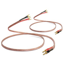 VVFLED 2 Pack 2m HiFi Speaker Wire Cable with Gold-Plated U Fork Spade Plug Speaker Jumper to Banana Plugs, Speaker Jumper Cable Terminal for Audio Speaker amp