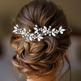 HEREAD Crystal Bride Wedding Hair Pins Silver Rhinestone Hair Piece Hair Accessories for Women and Girls (Pack of 2) (Silver)