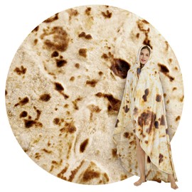 Burritos Tortilla Throw Blanket, Tortilla Wrap Blanket, Novelty Tortillas Round Giant Round Soft Blankets for Adults and Kids (Brown, 71 inches)