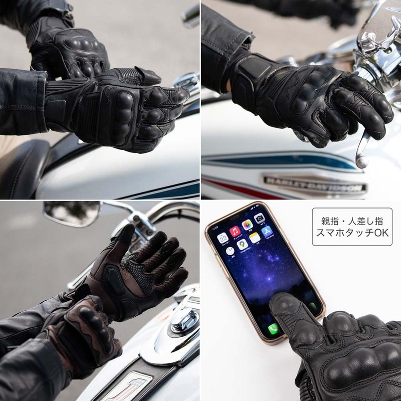 DEGNER Leather Gloves with Protector for Motorcycles TG-94 (Brown, L)