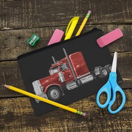 Semi Tractor Trailer Truck Trucker Pencil Pen Organizer Zipper Pouch Case